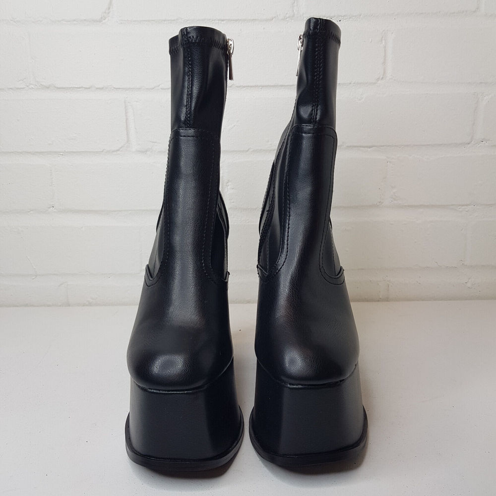 Shellys Nova Platform Boots EU 38 UK 5 Black Sock Vegan PU Party Statement BN - Picture 4 of 15